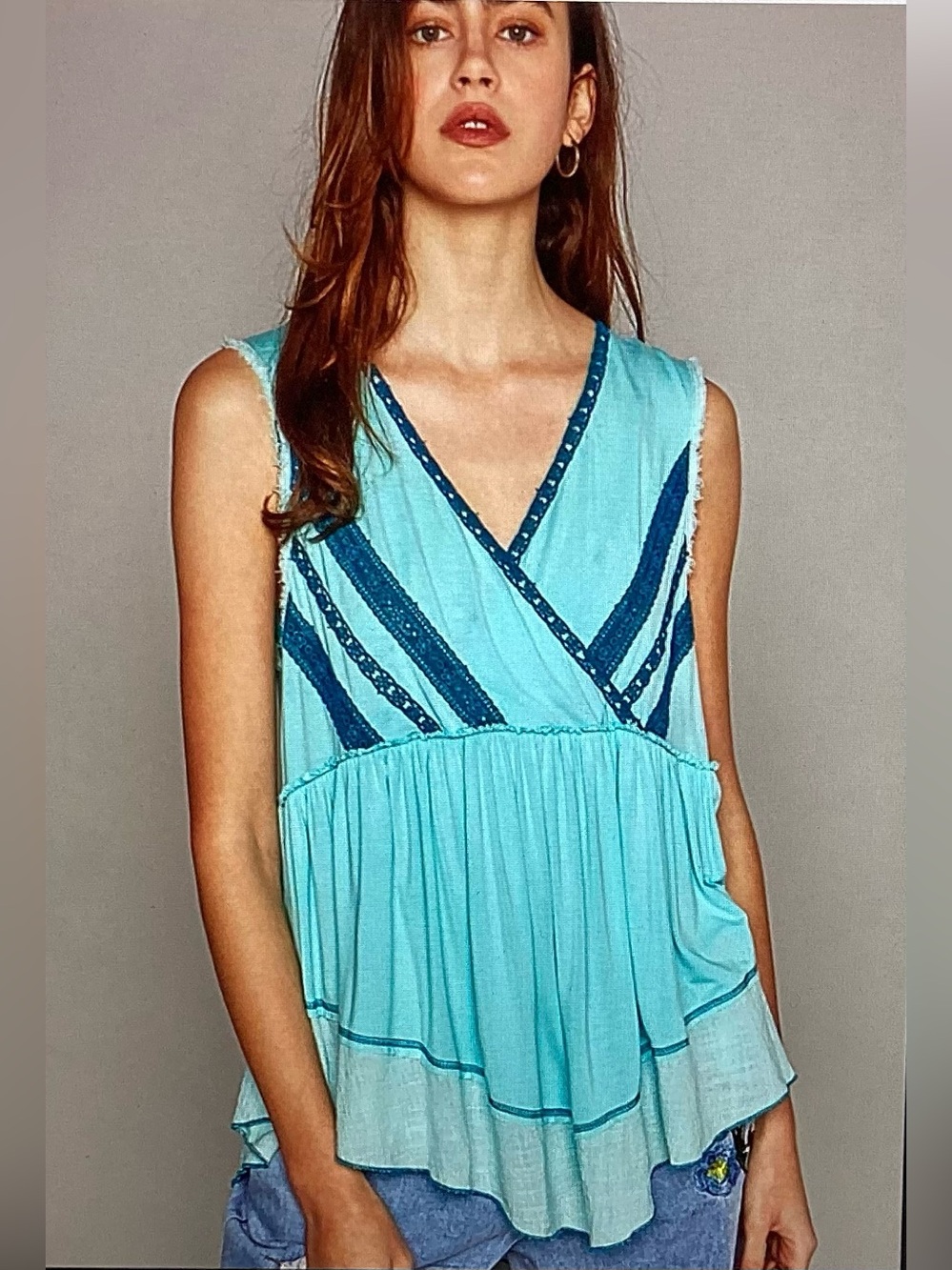 POL Jersey Tank Top with Lace Detail